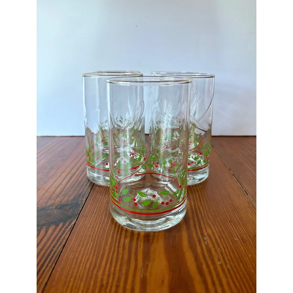 Arby's Christmas Collection Holly & Berry Tumblers Set of 4 Vintage Libbey 1990s - Picture 2 of 5